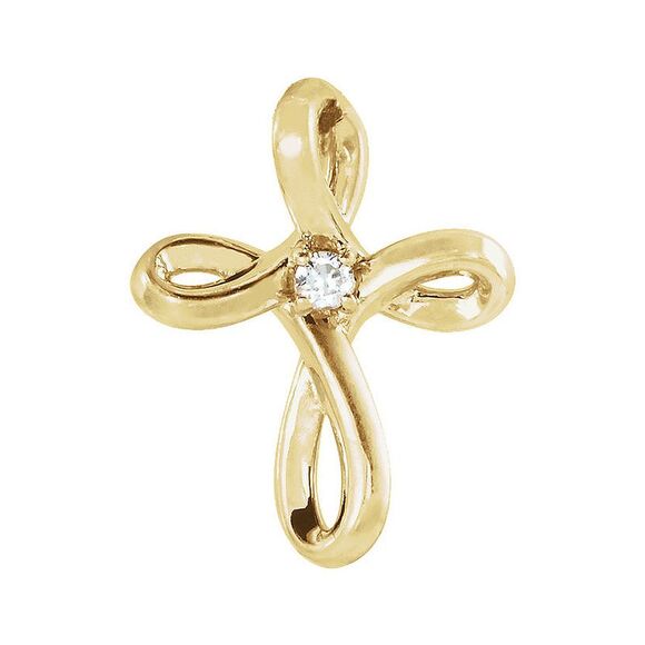 14K Yellow Gold 0.02 CT Diamond Infinity Loop Cross Pendant 10 x 13mm